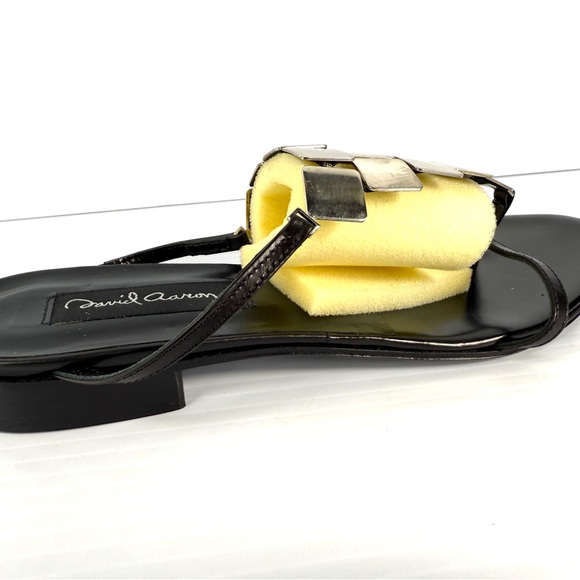 David Aaron, black leather sandals with square metal embellishments - Picture 10 of 10